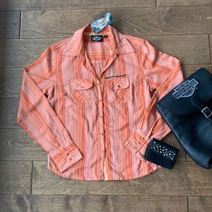 Harley-Davidson Long Sleeve • NWT • Size Small • Orange Jewel Button/snap shirt